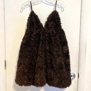 Zara Chocolate Brown Textured Babydoll Dress with Adjustable Straps